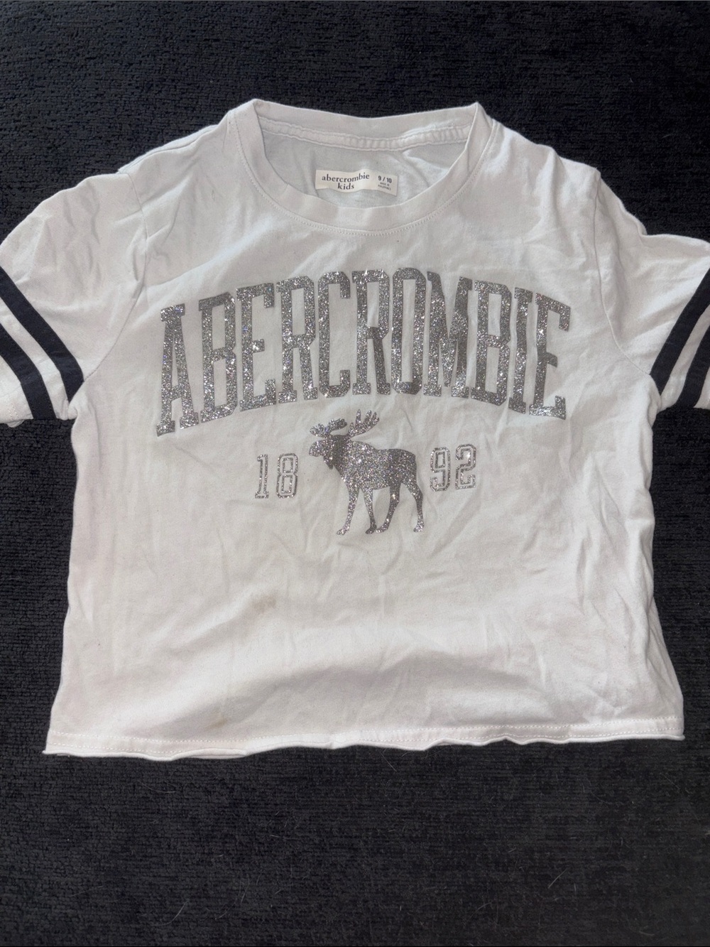 abercrombie kids White Tee with Silver Glitter Logo